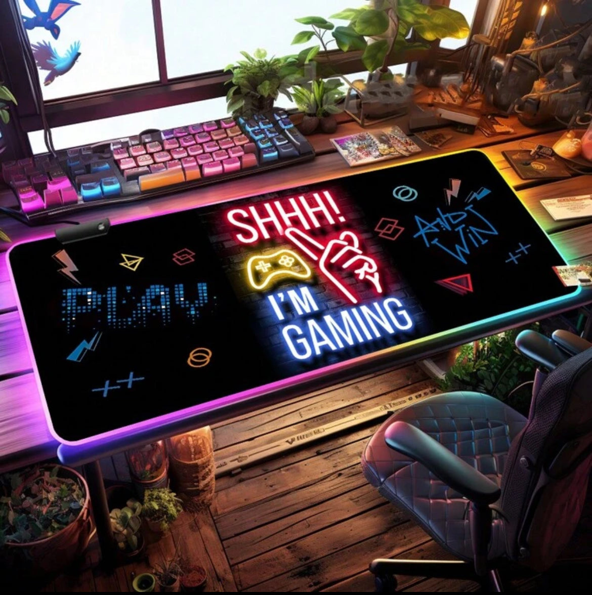 Mousepad da Gaming con Stampa “Shhh! I’m Gaming” e Luci RGB