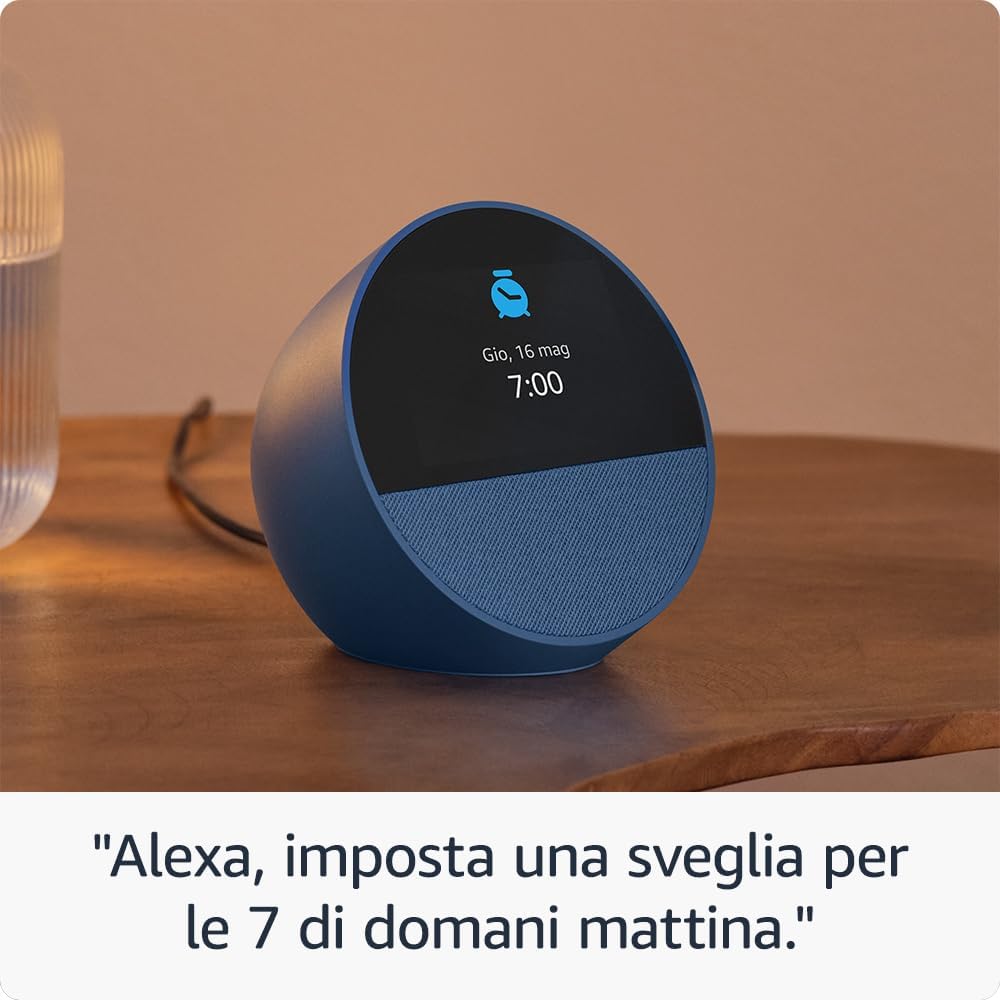 Amazon Echo Spot (modello 2024) – Sveglia intelligente con Alexa e audio di qualità | Display circolare | Bluetooth & Wi-Fi | Colore Black