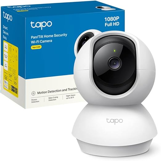 TP-Link Tapo C200 – Telecamera Wi-Fi Interno FHD 1080p, Visione Notturna, 360° Pan/Tilt, Rilevamento Movimento, Audio Bidirezionale