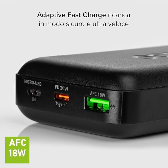 SBS PowerBank 10K Slim 10.000mAh – Caricatore Portatile Intelligente con USB-C, 2 USB-A, LED e Tecnologia Intelligent Charge | Design Compatto Nero