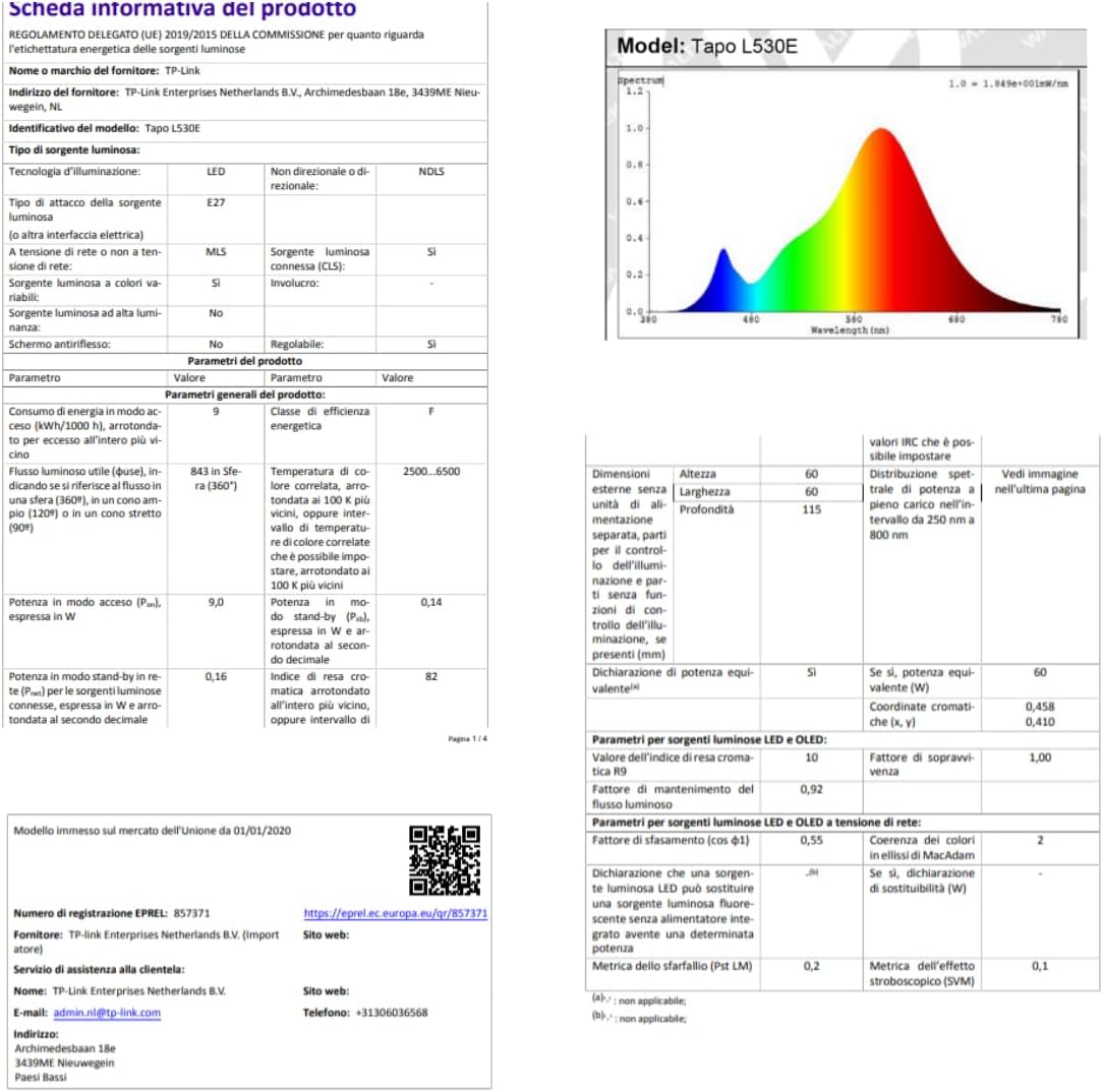 Tapo L530E Lampadina WiFi Intelligente LED Smart Multicolore