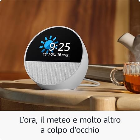 Amazon Echo Spot (modello 2024) – Sveglia intelligente con Alexa e audio di qualità | Display circolare | Bluetooth & Wi-Fi | Colore Black