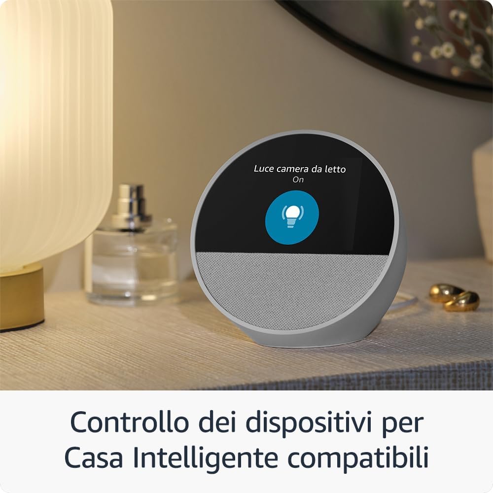 Amazon Echo Spot (modello 2024) – Sveglia intelligente con Alexa e audio di qualità | Display circolare | Bluetooth & Wi-Fi | Colore Black