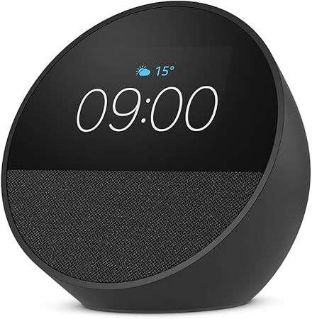 Amazon Echo Spot (modello 2024) – Sveglia intelligente con Alexa e audio di qualità | Display circolare | Bluetooth & Wi-Fi | Colore Black