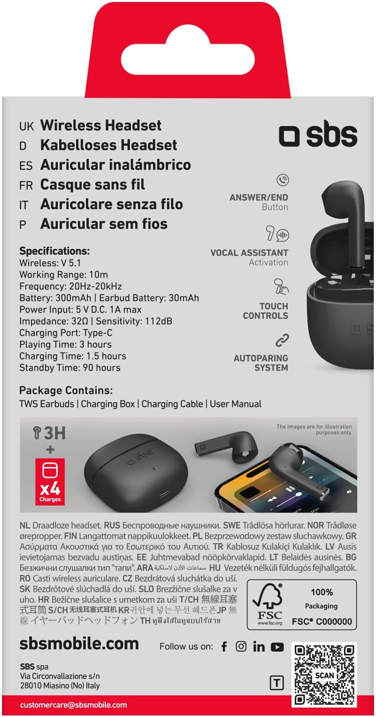 Auricolari SBS One Color con filo di ricarica e microfono | Audio pulito e comandi integrati