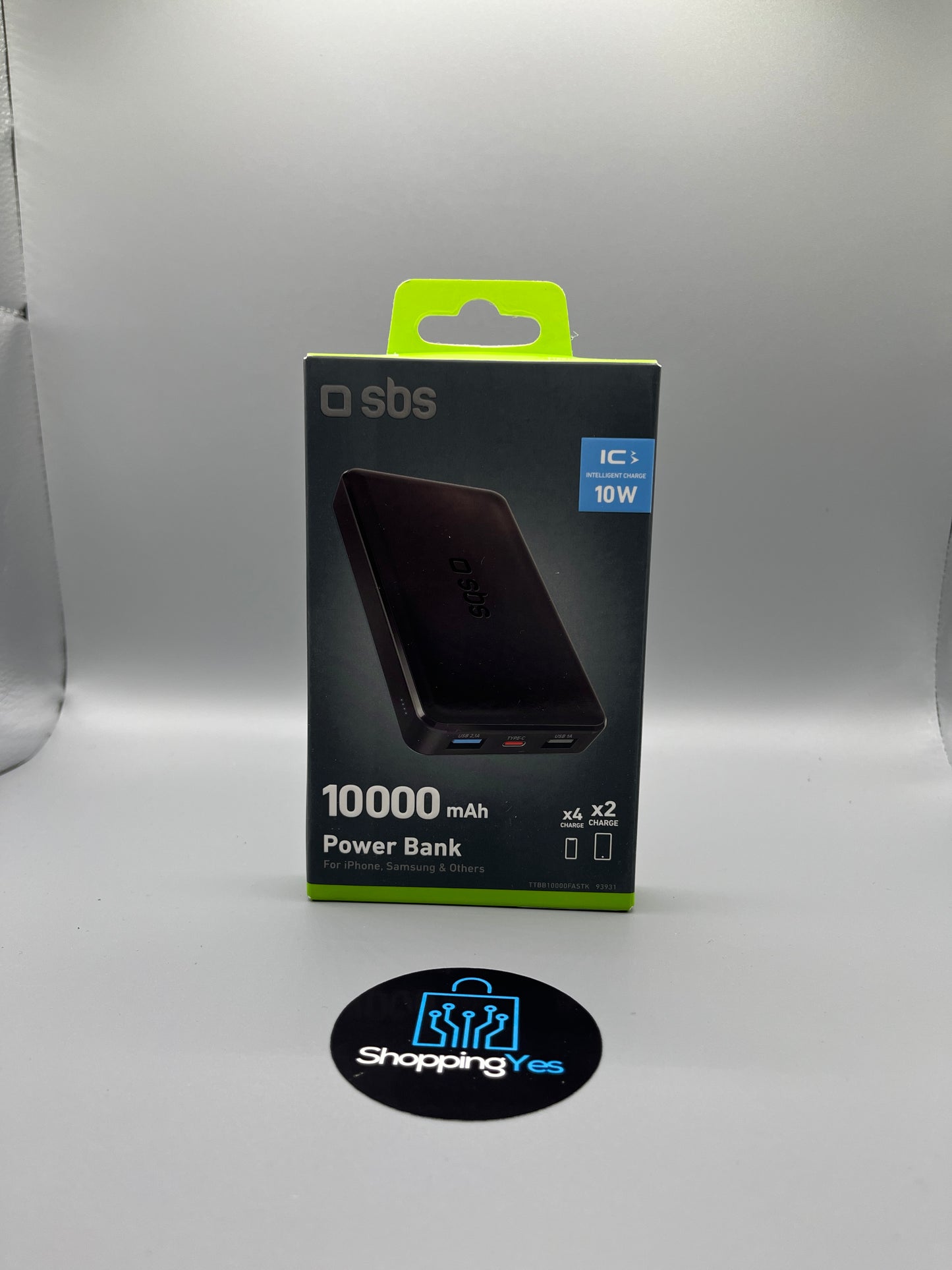 SBS PowerBank 10K Slim 10.000mAh – Caricatore Portatile Intelligente con USB-C, 2 USB-A, LED e Tecnologia Intelligent Charge | Design Compatto Nero