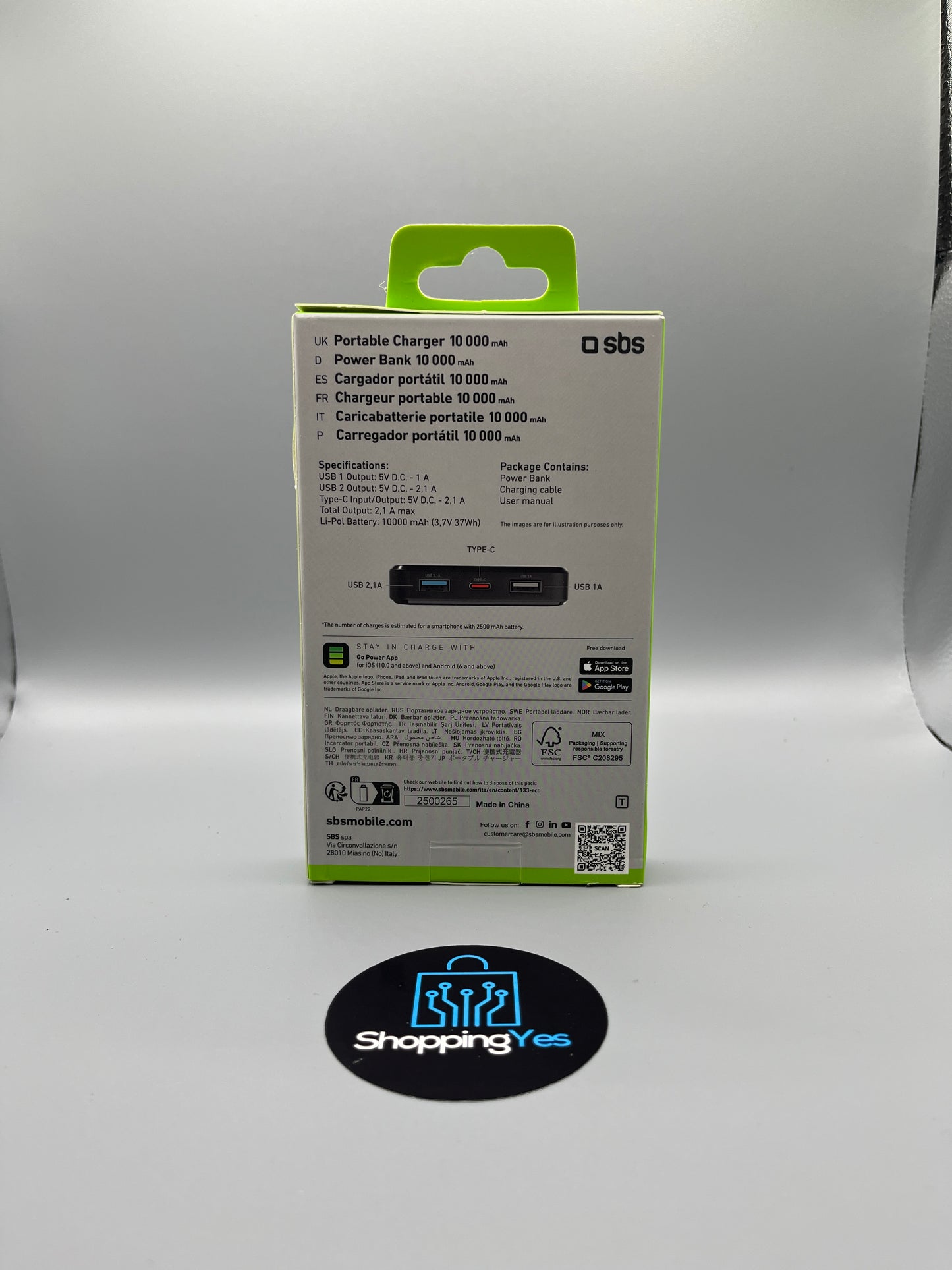 SBS PowerBank 10K Slim 10.000mAh – Caricatore Portatile Intelligente con USB-C, 2 USB-A, LED e Tecnologia Intelligent Charge | Design Compatto Nero