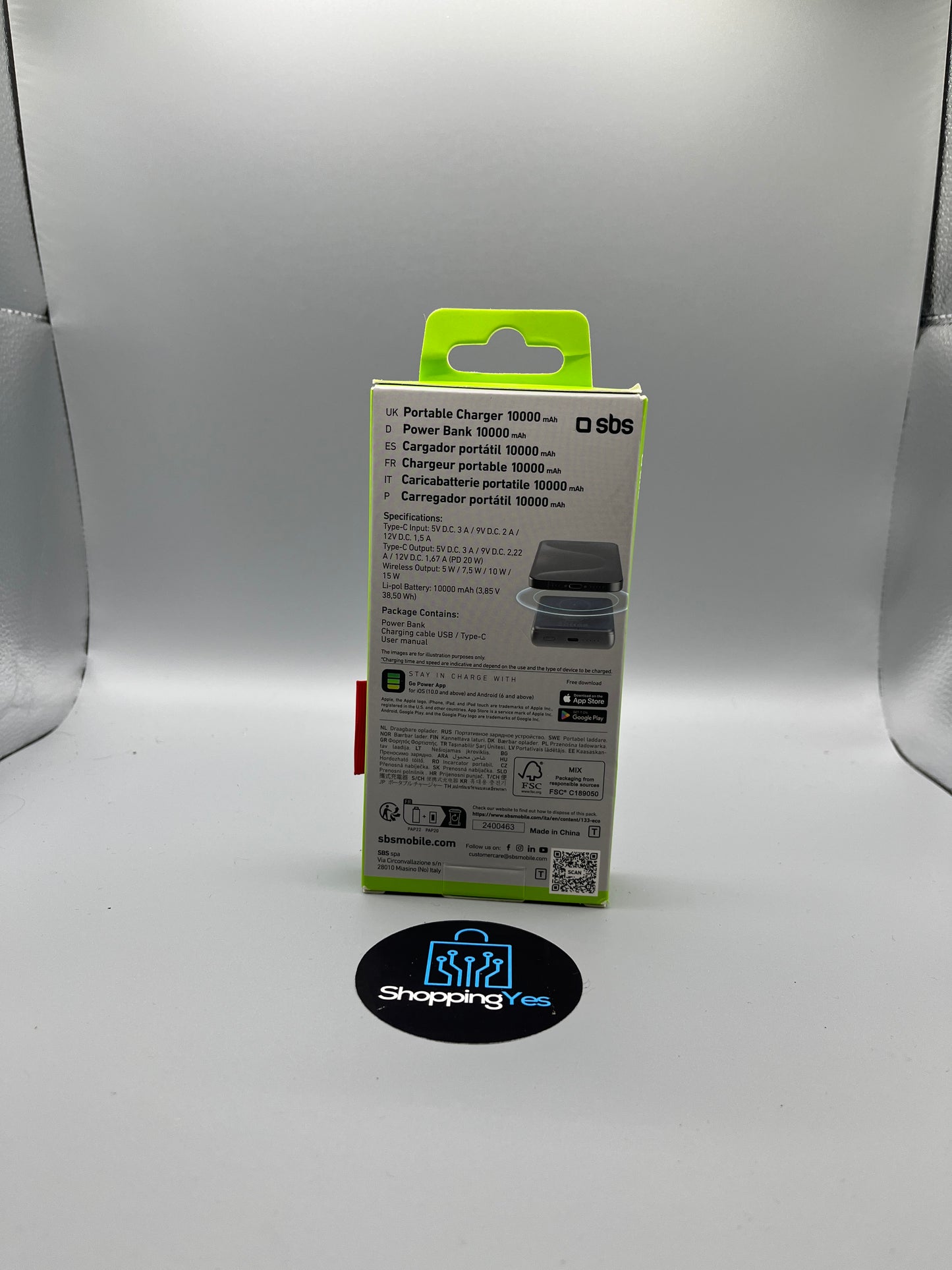 SBS PowerBank 10K MagSafe, USB-C 20W PD + Wireless 15W, Ricarica Rapida, Magnetico