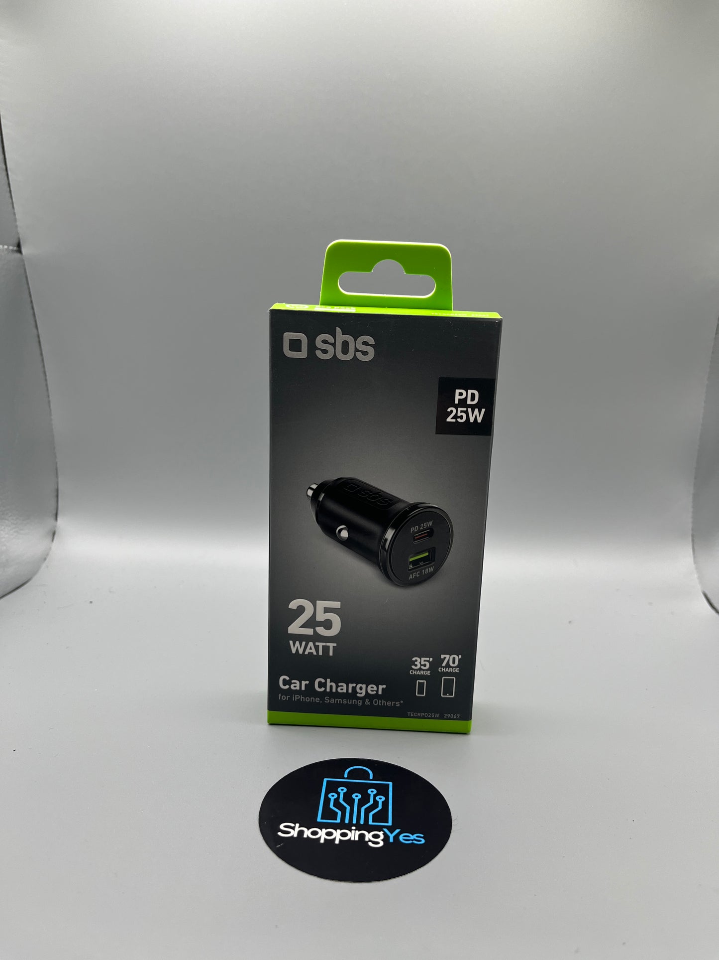 SBS Caricatore Auto 25W, USB-C Power Delivery + USB-A AFC 18W, Ricarica Rapida, Presa Accendisigari 12V