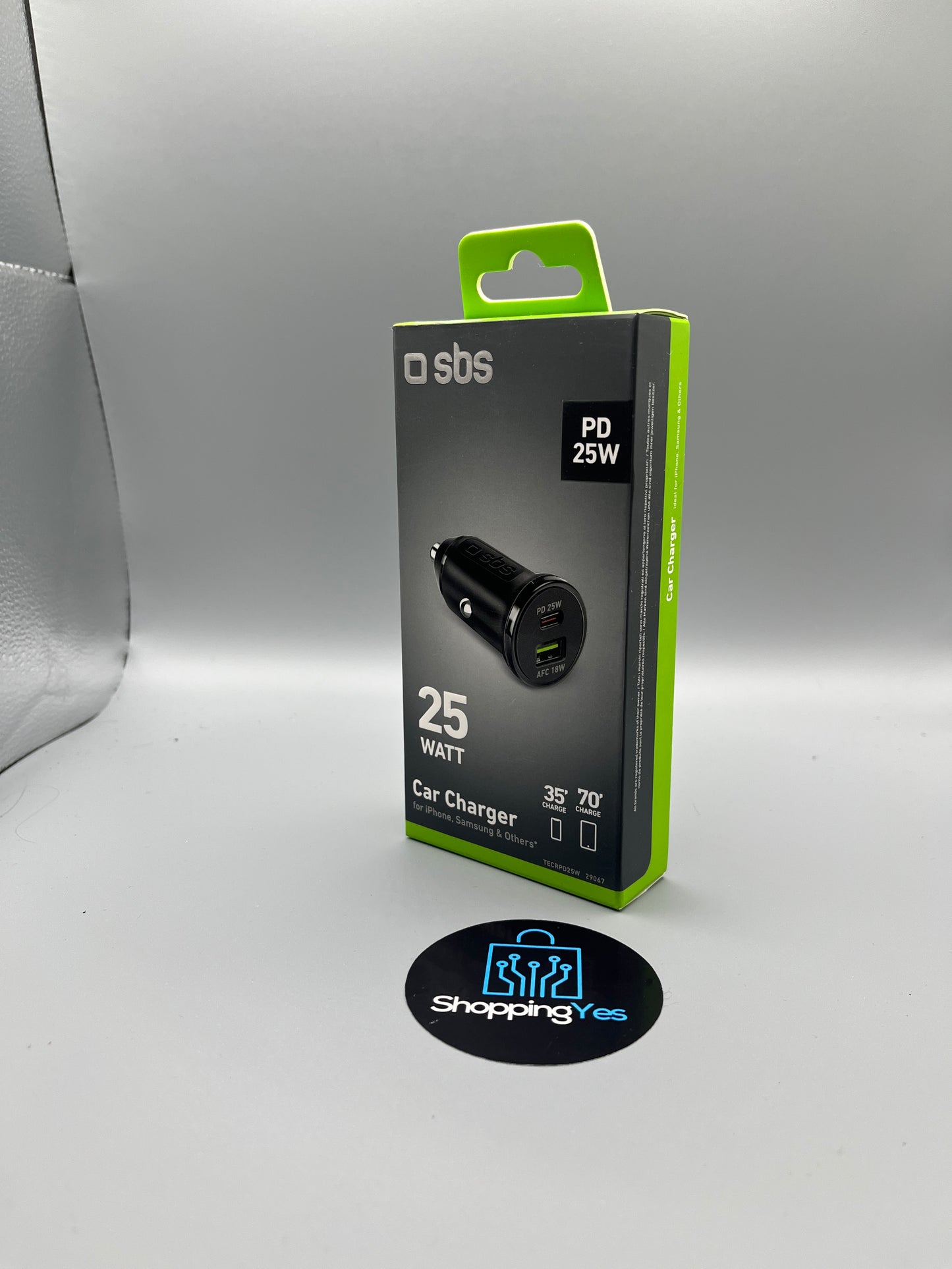 SBS Caricatore Auto 25W, USB-C Power Delivery + USB-A AFC 18W, Ricarica Rapida, Presa Accendisigari 12V